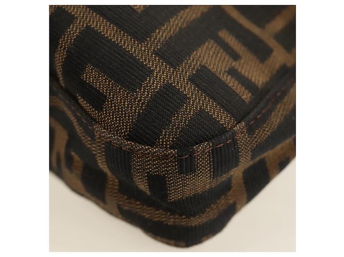 FENDI Zucca Canvas Mamma Baguette Shoulder Bag Black Brown Auth 189187V Marrone Nero - vista 16
