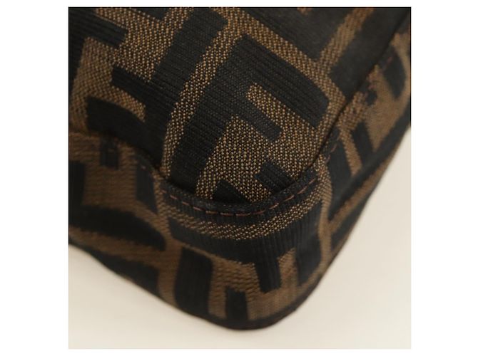 FENDI Zucca Canvas Mamma Baguette Shoulder Bag Black Brown Auth 189187V Marrone Nero - vista 18