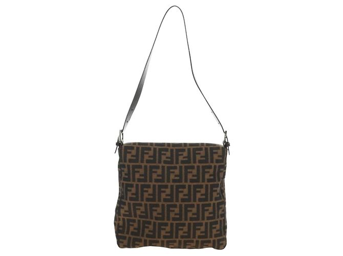 FENDI Zucca Canvas Mamma Baguette Shoulder Bag Black Brown Auth 189187V Marrone Nero - vista 2
