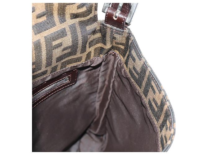 FENDI Zucca Canvas Mamma Baguette Shoulder Bag Black Brown Auth 189187V Marrone Nero - vista 22