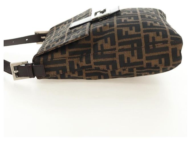 FENDI Zucca Canvas Mamma Baguette Shoulder Bag Black Brown Auth 189187V Marrone Nero - vista 3