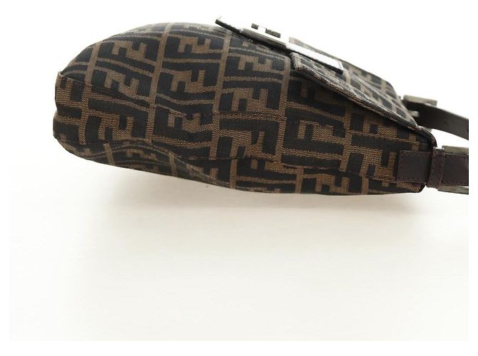 FENDI Zucca Canvas Mamma Baguette Shoulder Bag Black Brown Auth 189187V Marrone Nero - vista 4
