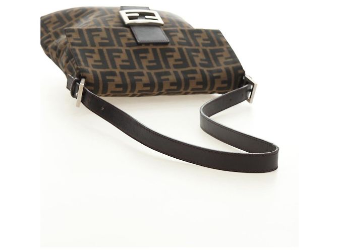 FENDI Zucca Canvas Mamma Baguette Shoulder Bag Black Brown Auth 189187V Marrone Nero - vista 7