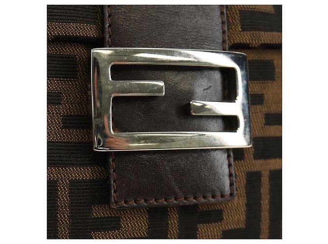 FENDI Zucca Canvas Mamma Baguette Shoulder Bag Black Brown Auth 189187V Marrone Nero - vista 9