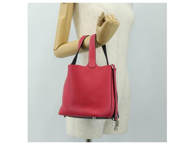 Hermès Borsa HERMES Picotan Lock PM in pelle Taurillon Clemence Rosa Argento Autentica 189772SM - vista 21