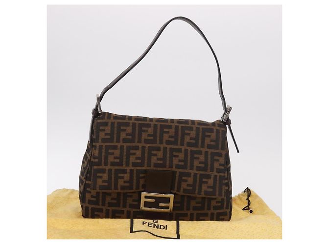 FENDI Zucca Canvas Mamma Baguette Shoulder Bag Black Brown Auth 190109SAV Marrone Nero - vista 12