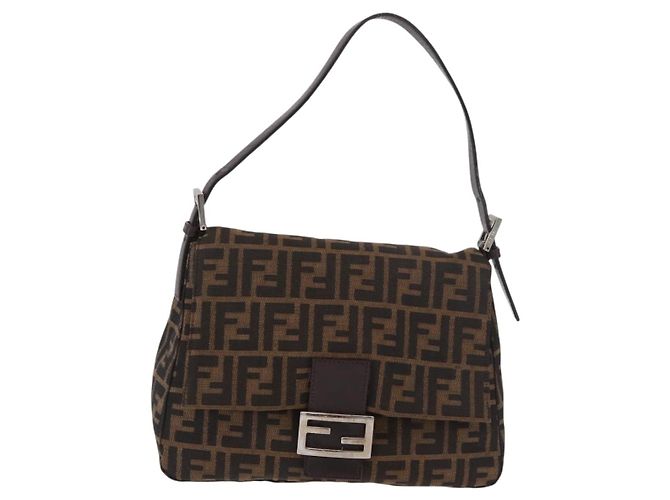 FENDI Zucca Canvas Mamma Baguette Shoulder Bag Black Brown Auth 190109SAV Marrone Nero - vista 13