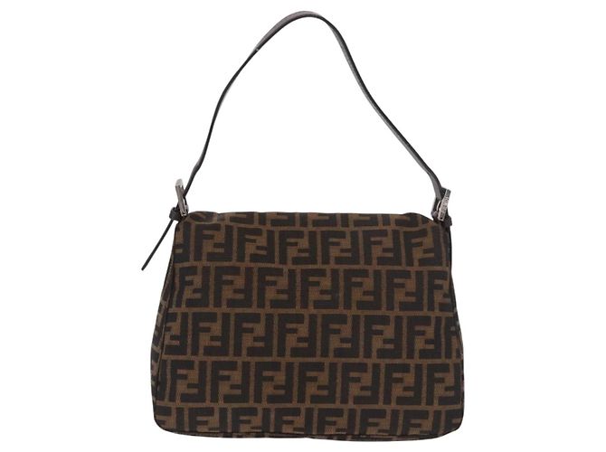 FENDI Zucca Canvas Mamma Baguette Shoulder Bag Black Brown Auth 190109SAV Marrone Nero - vista 2