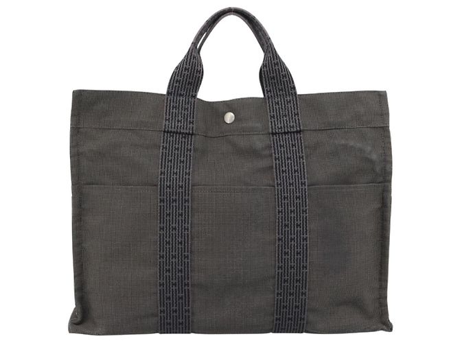 Hermès Borsa HERMES Her Line MM in tela grigio argento Auth 189685 Marrone - vista 13