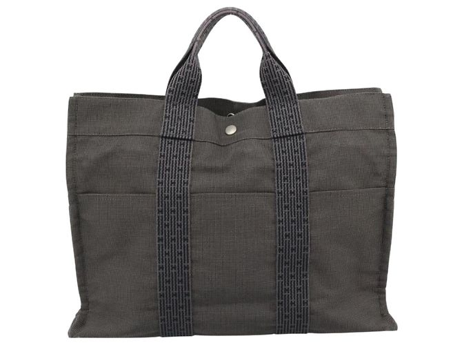 Hermès Borsa HERMES Her Line MM in tela grigio argento Auth 189685 Marrone - vista 2