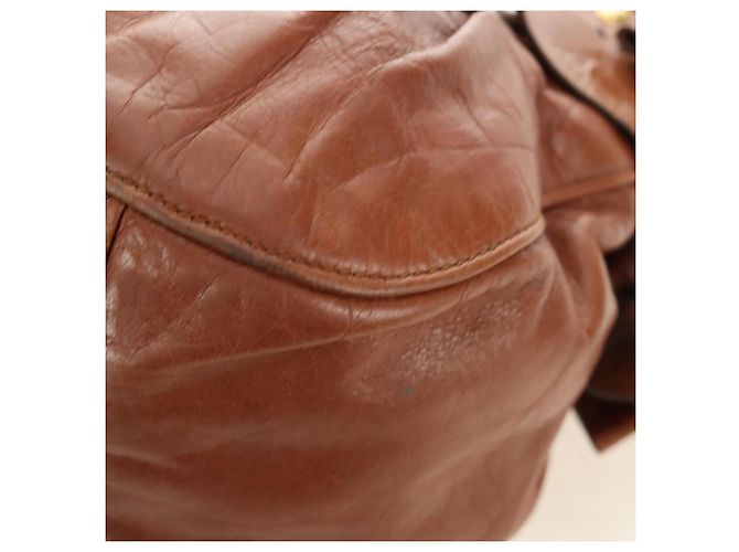 Borsa a mano Miu Miu Side Ribbon in pelle 2way Brown Gold Auth bs35815V Marrone D'oro - vista 16