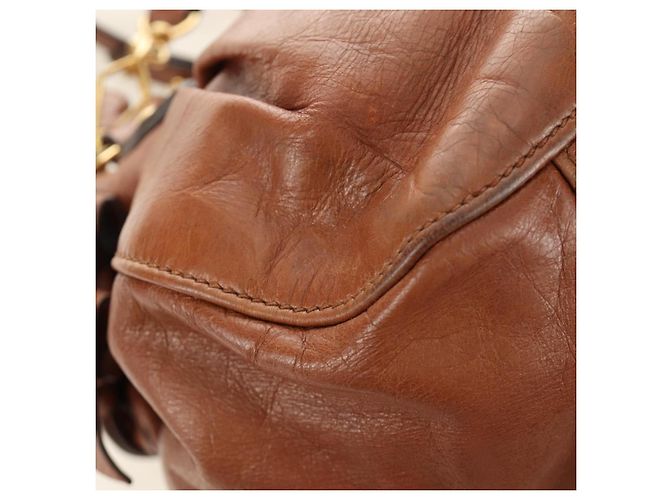 Borsa a mano Miu Miu Side Ribbon in pelle 2way Brown Gold Auth bs35815V Marrone D'oro - vista 17
