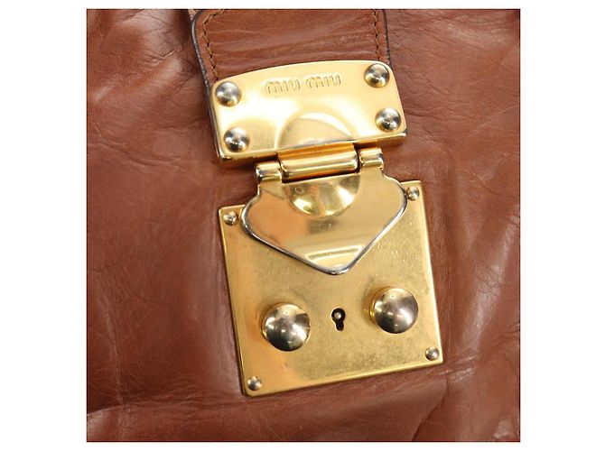 Borsa a mano Miu Miu Side Ribbon in pelle 2way Brown Gold Auth bs35815V Marrone D'oro - vista 19