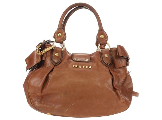 Borsa a mano Miu Miu Side Ribbon in pelle 2way Brown Gold Auth bs35815V Marrone D'oro - vista 2