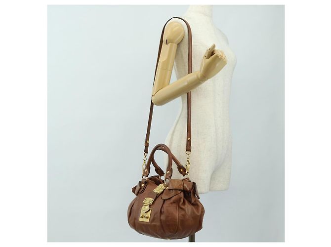 Borsa a mano Miu Miu Side Ribbon in pelle 2way Brown Gold Auth bs35815V Marrone D'oro - vista 26