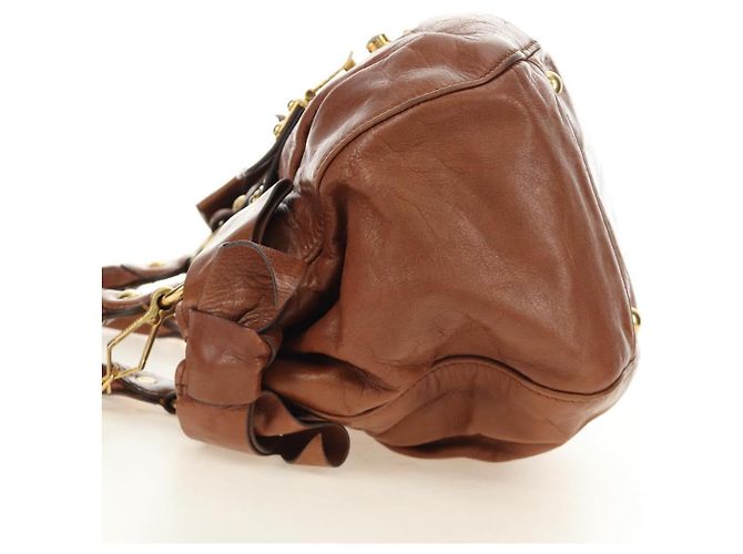 Borsa a mano Miu Miu Side Ribbon in pelle 2way Brown Gold Auth bs35815V Marrone D'oro - vista 3