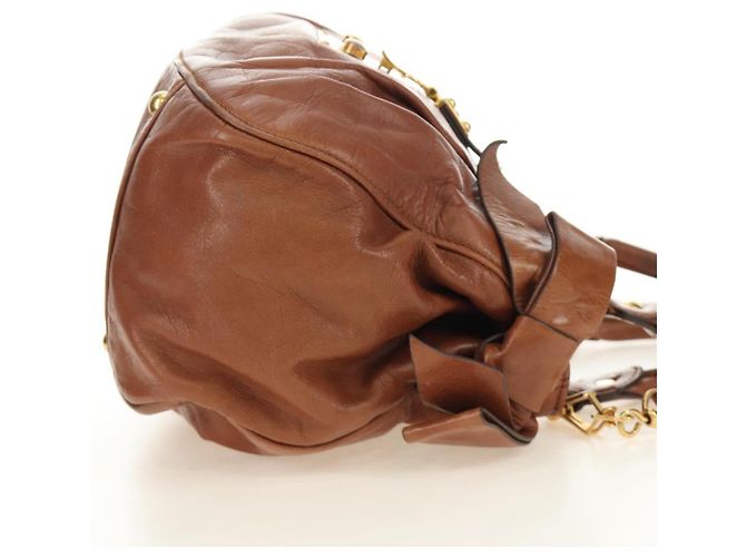 Borsa a mano Miu Miu Side Ribbon in pelle 2way Brown Gold Auth bs35815V Marrone D'oro - vista 4