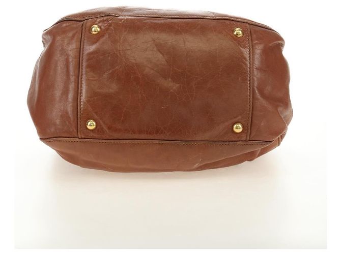 Borsa a mano Miu Miu Side Ribbon in pelle 2way Brown Gold Auth bs35815V Marrone D'oro - vista 5