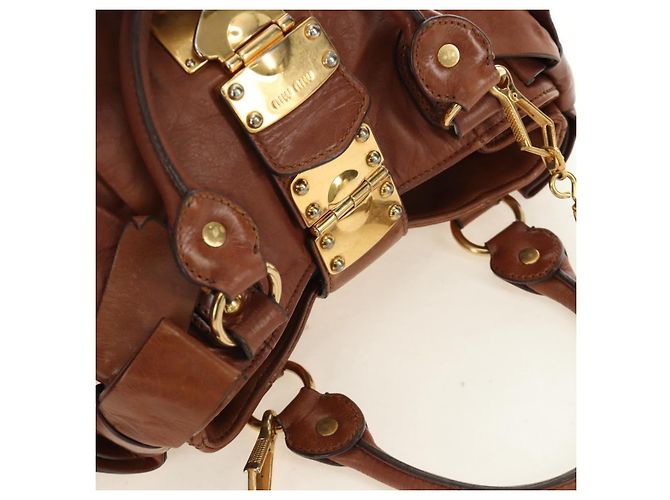 Borsa a mano Miu Miu Side Ribbon in pelle 2way Brown Gold Auth bs35815V Marrone D'oro - vista 6