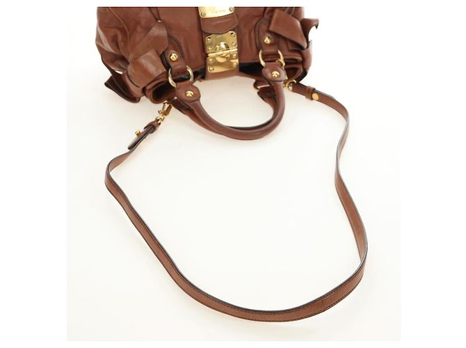 Borsa a mano Miu Miu Side Ribbon in pelle 2way Brown Gold Auth bs35815V Marrone D'oro - vista 9