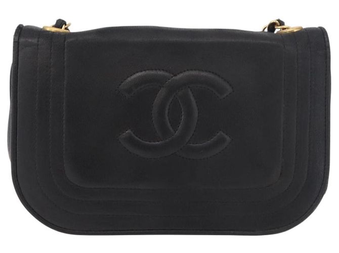 Borsa a tracolla CHANEL con catena in pelle di agnello nera e oro CC Auth 189894 Nero D'oro - vista 13