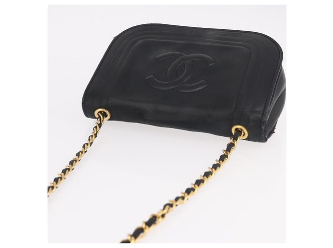 Borsa a tracolla CHANEL con catena in pelle di agnello nera e oro CC Auth 189894 Nero D'oro - vista 14