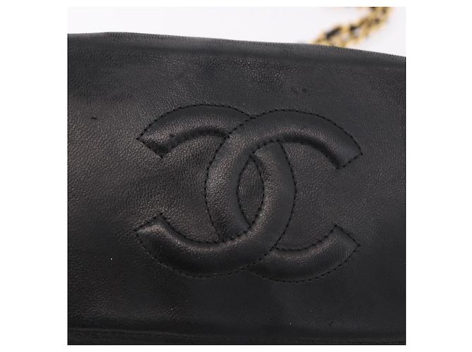 Borsa a tracolla CHANEL con catena in pelle di agnello nera e oro CC Auth 189894 Nero D'oro - vista 20
