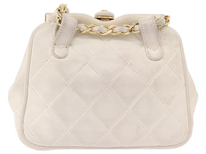 CHANEL Bolso Cinturón con Cadena de Piel de Cordero Blanco Oro CC Auth 189310A Dorado - vista 2