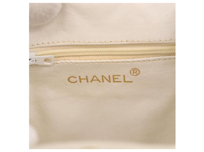 CHANEL Bolso Cinturón con Cadena de Piel de Cordero Blanco Oro CC Auth 189310A Dorado - vista 20