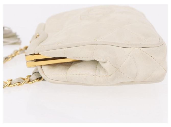 CHANEL Bolso Cinturón con Cadena de Piel de Cordero Blanco Oro CC Auth 189310A Dorado - vista 4