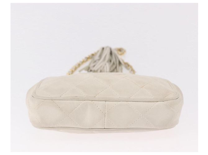 CHANEL Bolso Cinturón con Cadena de Piel de Cordero Blanco Oro CC Auth 189310A Dorado - vista 5