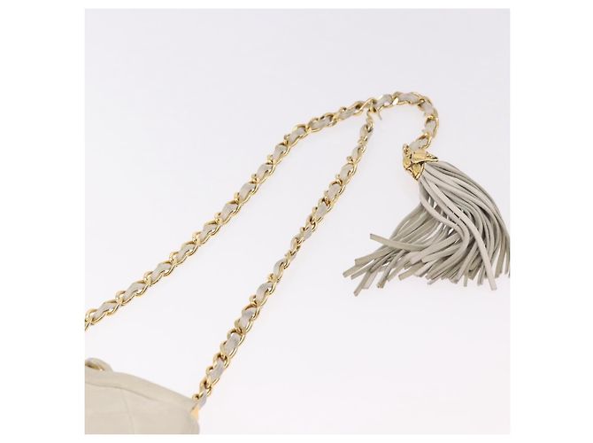 CHANEL Bolso Cinturón con Cadena de Piel de Cordero Blanco Oro CC Auth 189310A Dorado - vista 8