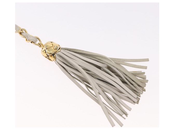 CHANEL Bolso Cinturón con Cadena de Piel de Cordero Blanco Oro CC Auth 189310A Dorado - vista 9