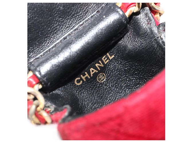 CHANEL Mini Mini Matelasse 7 Chain Shoulder Pouch Velor Red Gold CC Auth 189515 Rosso D'oro - vista 10