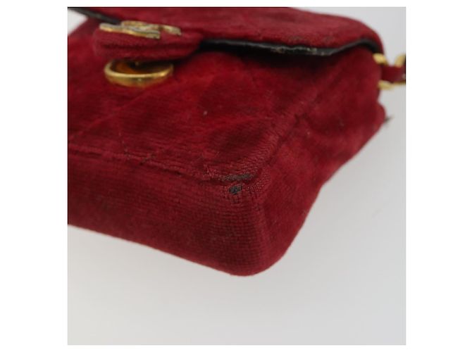 CHANEL Mini Mini Matelasse 7 Chain Shoulder Pouch Velor Red Gold CC Auth 189515 Rosso D'oro - vista 14