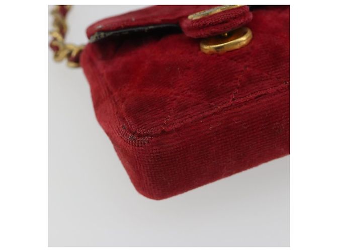 CHANEL Mini Mini Matelasse 7 Chain Shoulder Pouch Velor Red Gold CC Auth 189515 Rosso D'oro - vista 15