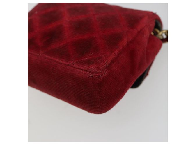 CHANEL Mini Mini Matelasse 7 Chain Shoulder Pouch Velor Red Gold CC Auth 189515 Rosso D'oro - vista 16