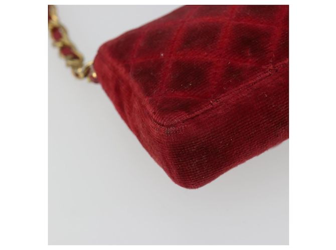 CHANEL Mini Mini Matelasse 7 Chain Shoulder Pouch Velor Red Gold CC Auth 189515 Rosso D'oro - vista 17