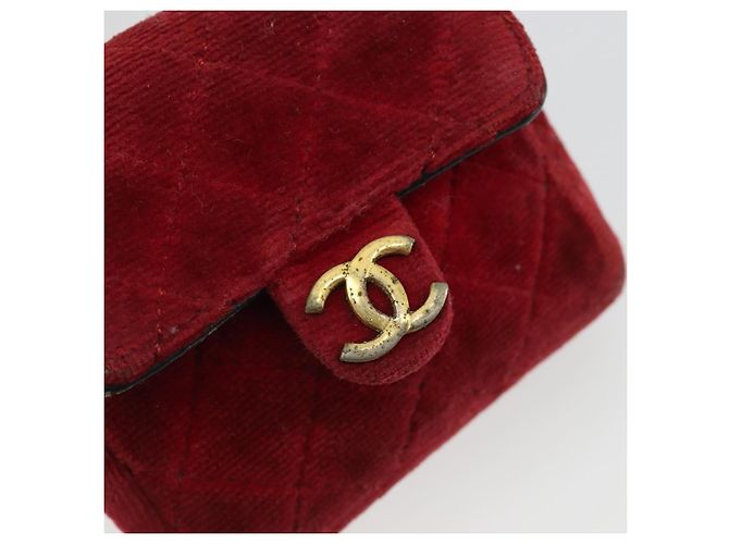 CHANEL Mini Mini Matelasse 7 Chain Shoulder Pouch Velor Red Gold CC Auth 189515 Rosso D'oro - vista 18
