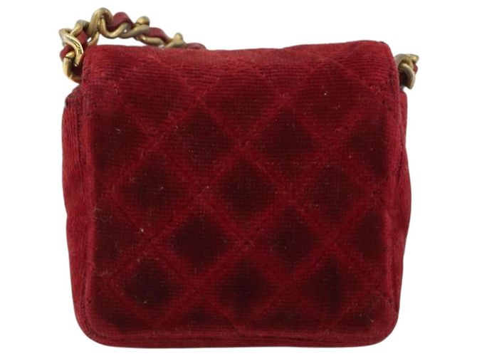 CHANEL Mini Mini Matelasse 7 Chain Shoulder Pouch Velor Red Gold CC Auth 189515 Rosso D'oro - vista 2