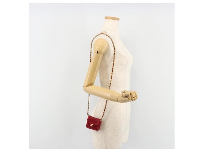 CHANEL Mini Mini Matelasse 7 Chain Shoulder Pouch Velor Red Gold CC Auth 189515 Rosso D'oro - vista 21