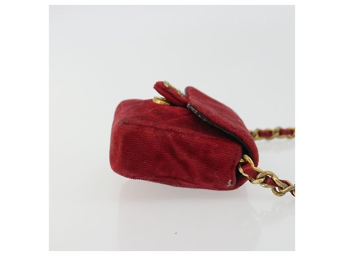 CHANEL Mini Mini Matelasse 7 Chain Shoulder Pouch Velor Red Gold CC Auth 189515 Rosso D'oro - vista 3