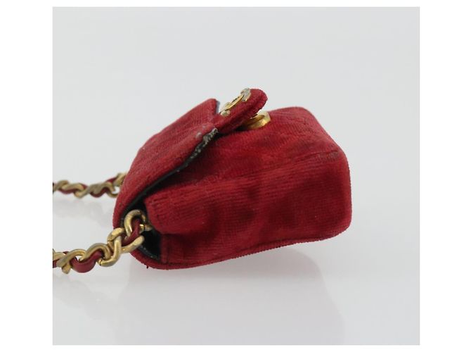 CHANEL Mini Mini Matelasse 7 Chain Shoulder Pouch Velor Red Gold CC Auth 189515 Rosso D'oro - vista 4