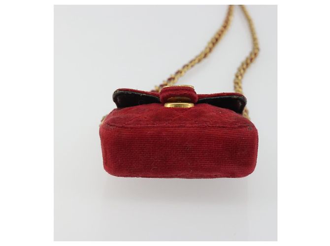 CHANEL Mini Mini Matelasse 7 Chain Shoulder Pouch Velor Red Gold CC Auth 189515 Rosso D'oro - vista 5