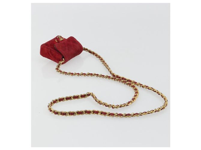 CHANEL Mini Mini Matelasse 7 Chain Shoulder Pouch Velor Red Gold CC Auth 189515 Rosso D'oro - vista 7