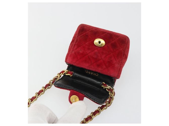 CHANEL Mini Mini Matelasse 7 Chain Shoulder Pouch Velor Red Gold CC Auth 189515 Rosso D'oro - vista 9
