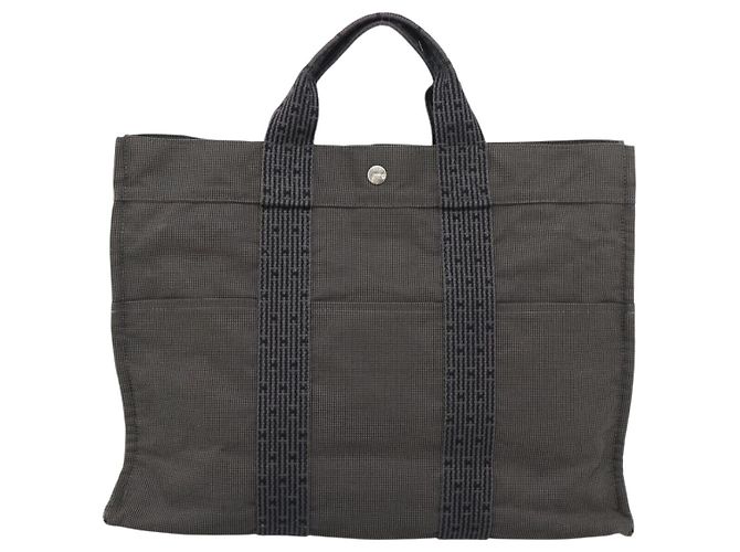 Hermès Borsa HERMES Her LineMM in tela Grigio Argento Auth 189610 Marrone - vista 13