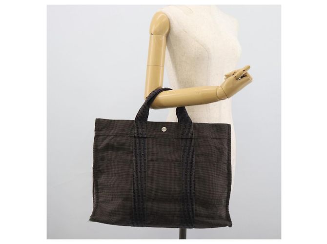 Hermès Borsa HERMES Her LineMM in tela Grigio Argento Auth 189610 Marrone - vista 19