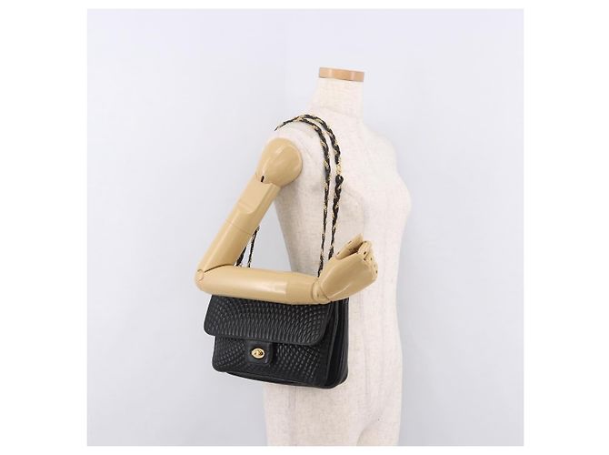 Borsa a Spalla con Catena BALLY in Pelle Nera e Oro Auth BA13679A Nero D'oro - vista 24