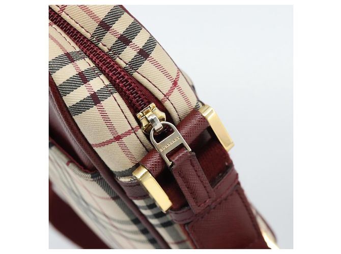 Borsa a Spalla BURBERRY Nova Check in Tela Beige Gold Auth 190290A D'oro - vista 10